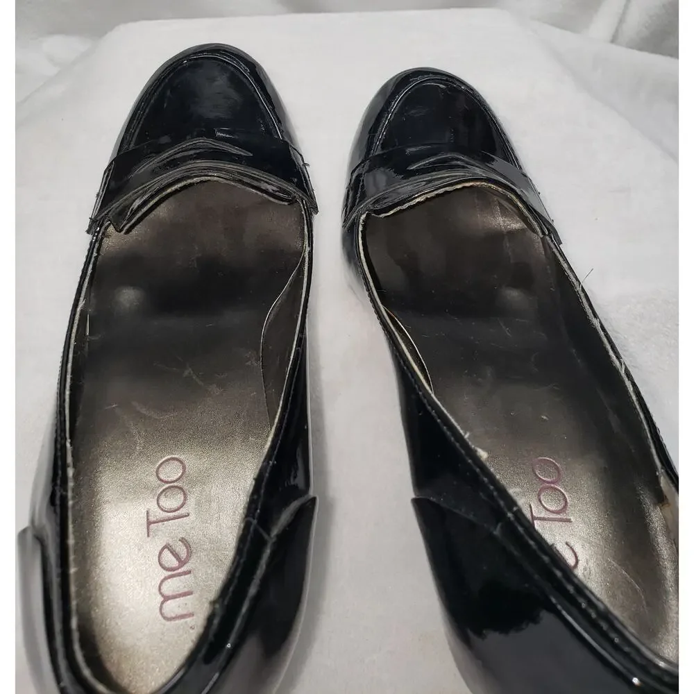 Me Too Black Patent Leather Heels 7 Office Siren 90s Minimalist Fairy Chunky